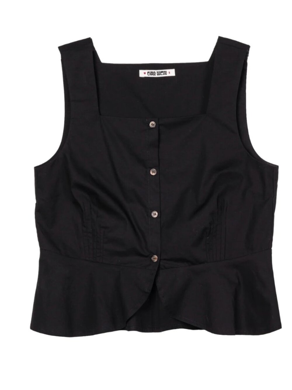 Ciao Lucia Timir Black Cotton Top Small: peplum top with a square neckline